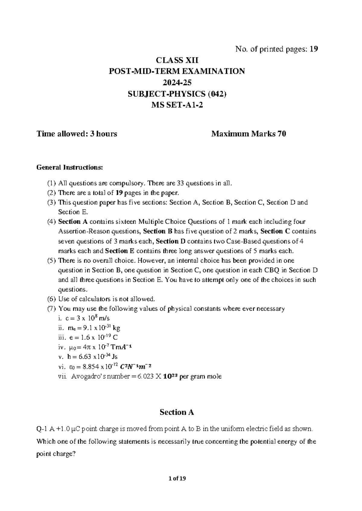 12-Physics-A-Post-Mid-Term Exam Questions 2024-25-MS Set A1 - Studocu