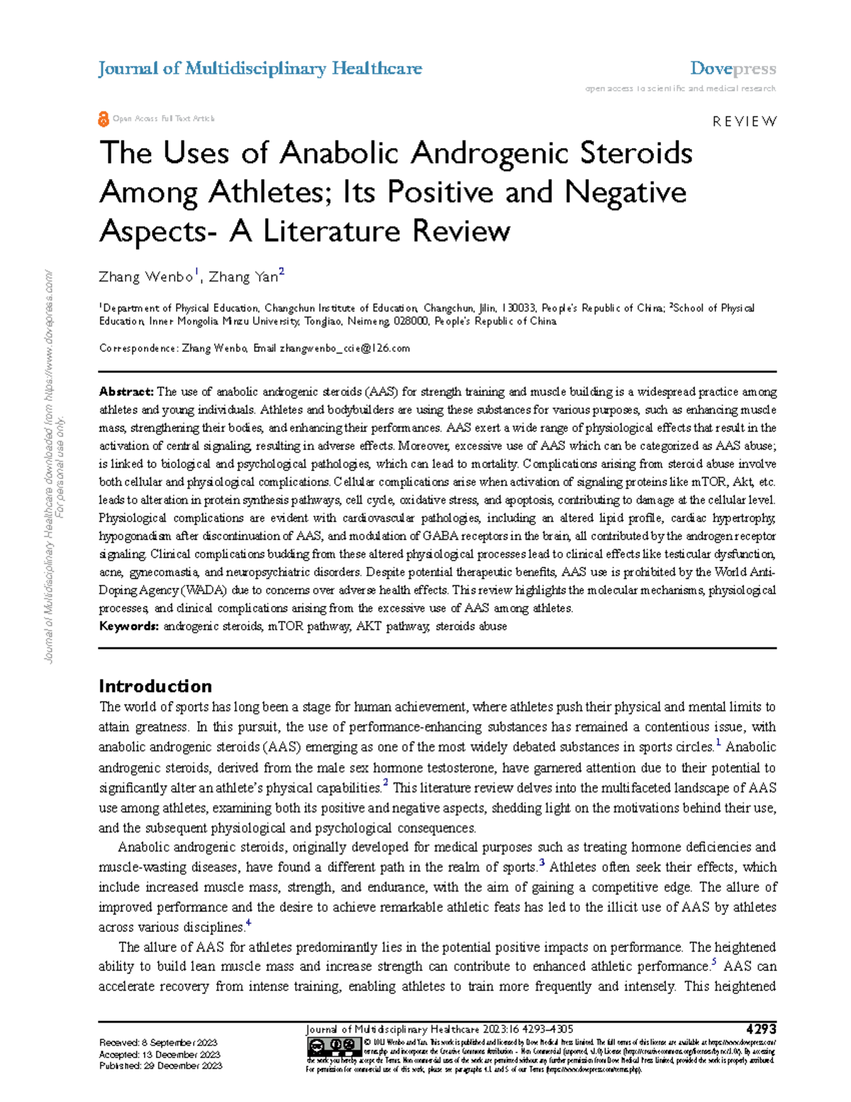 JMDH 439384: A Literature Review on Anabolic Androgenic Steroids in ...