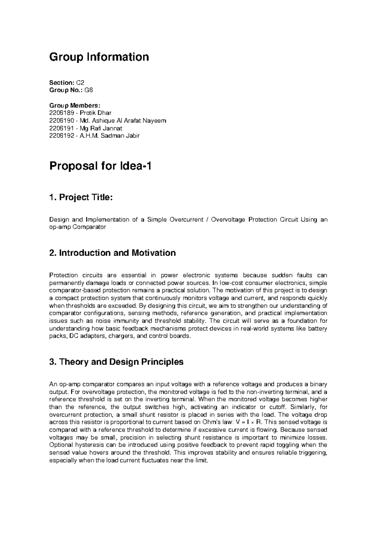 EEE208 C2 G6 Final Project Proposal: Overcurrent & Overvoltage ...