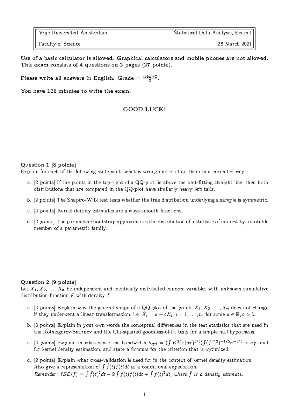 Statistical Data Analysis Exam I (SDA 2021-03-26) - Detailed Guidelines ...