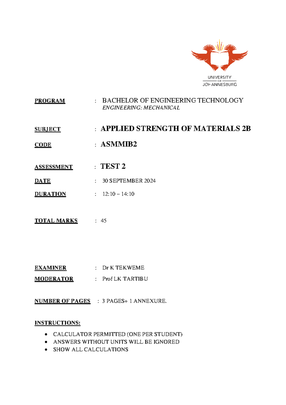 Test 2 Memo for ASMMIB2: Applied Strength of Materials - Studocu