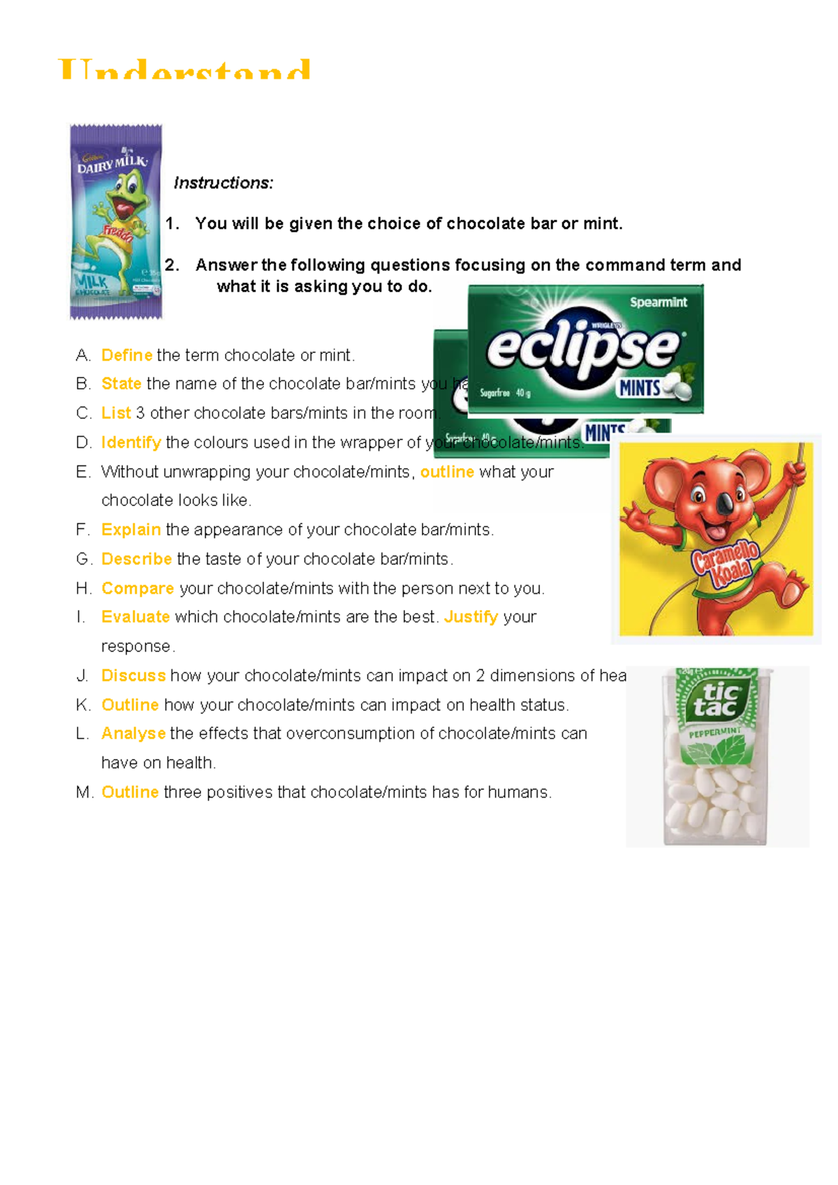 HHD Command Terms Activity: Exploring Chocolate & Mint Attributes - Studocu