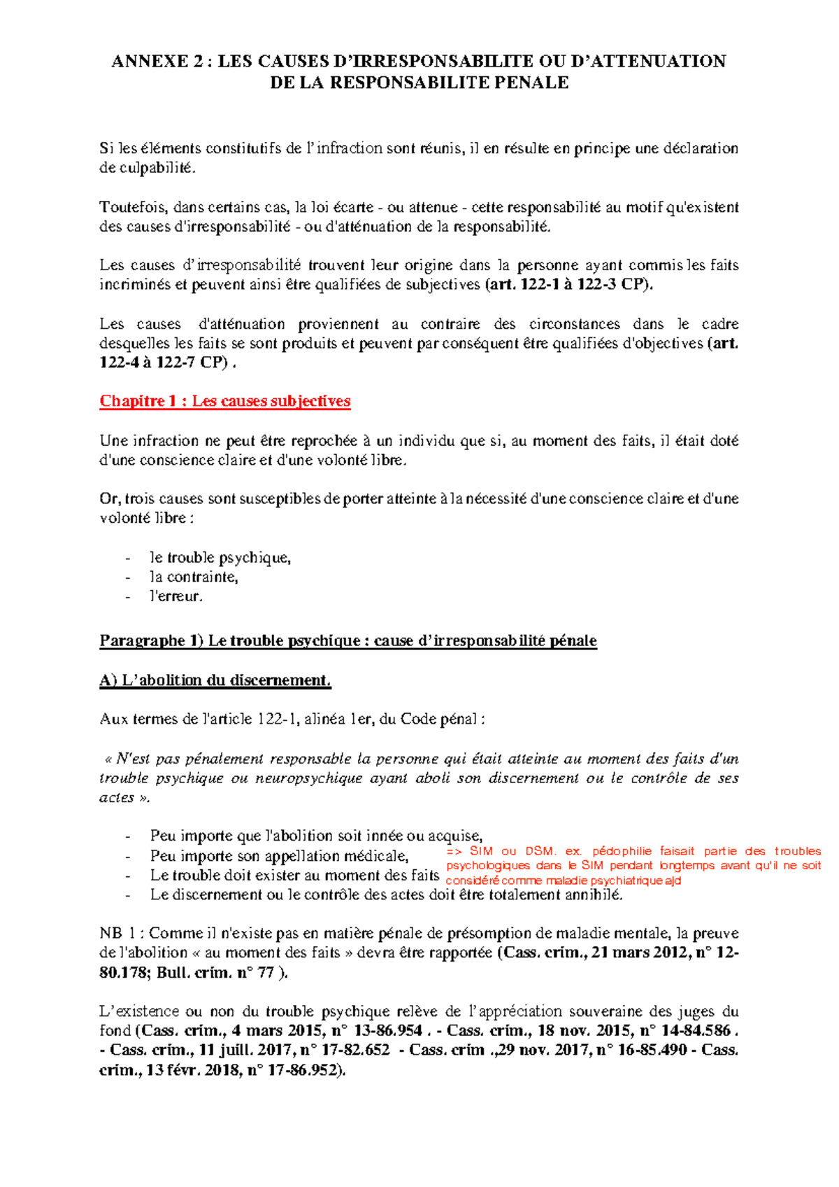 Les causes d'irresponsabilité et d'atténuation de la responsabilité ...