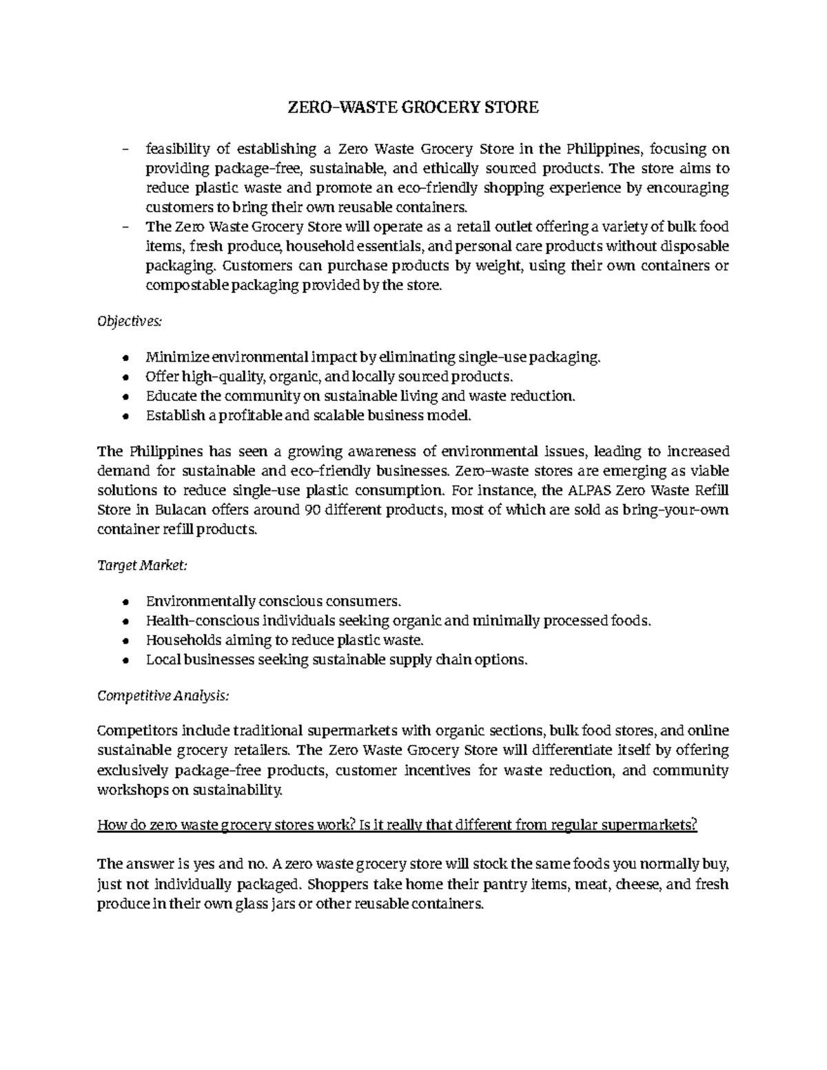 Feasibility study for establishing a zero waste grocery store in the ...