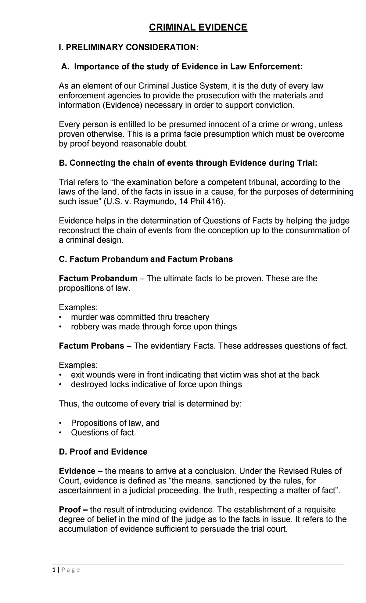 CRIM 101: Comprehensive Notes on Criminal Evidence Principles - Studocu