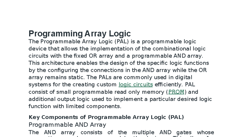 Unit 5 - PAL: Understanding Programmable Array Logic - Studocu