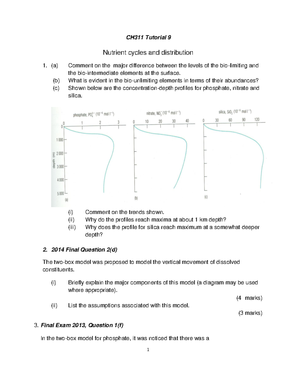 CH311 Week 8 Tutorial: Nutrient Cycles and Two-Box Model Analysis - Studocu