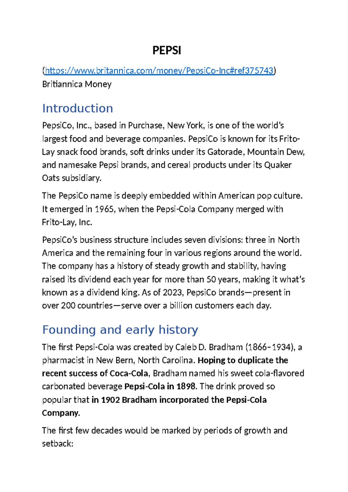 PEPSI: A Comprehensive Overview of PepsiCo's History and Competition ...