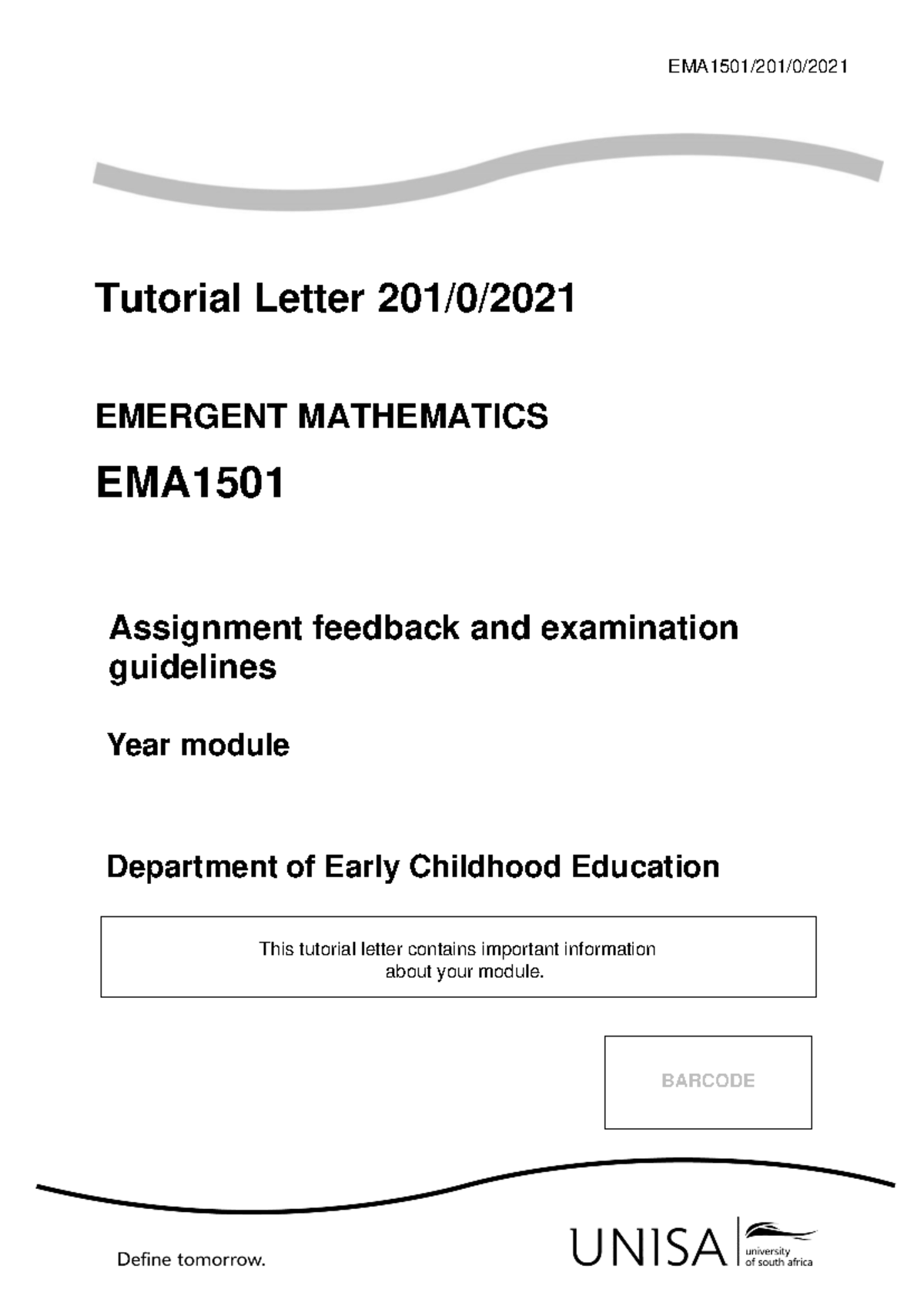 EMA1501 Tutorial Letter 201/0: Assignment Feedback & Exam Guidelines ...