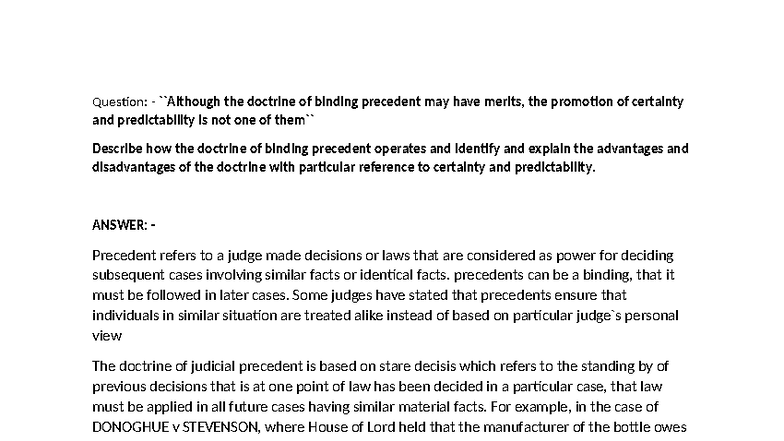Binding Precedent: Analyzing Certainty & Predictability in Law - Studocu