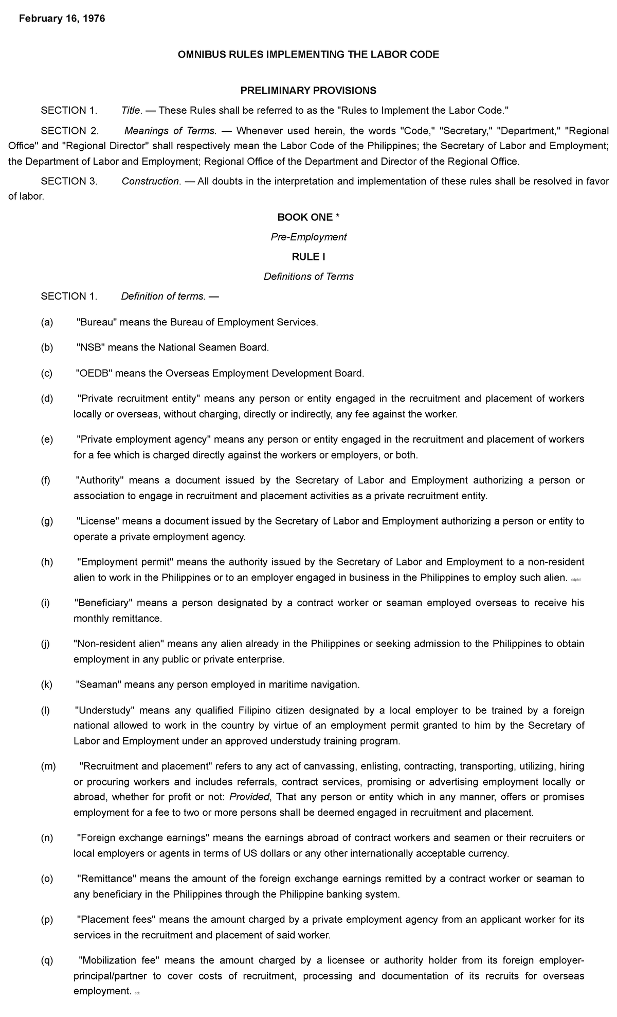 Omnibus Rules Implementing the Labor Code (P.D. No. 442 ...