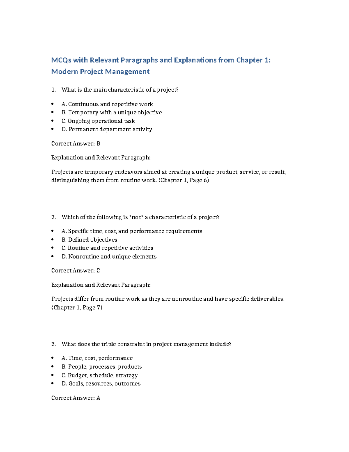 Chapter 1 MCQS Modern Project Management - MCQs with Relevant ...
