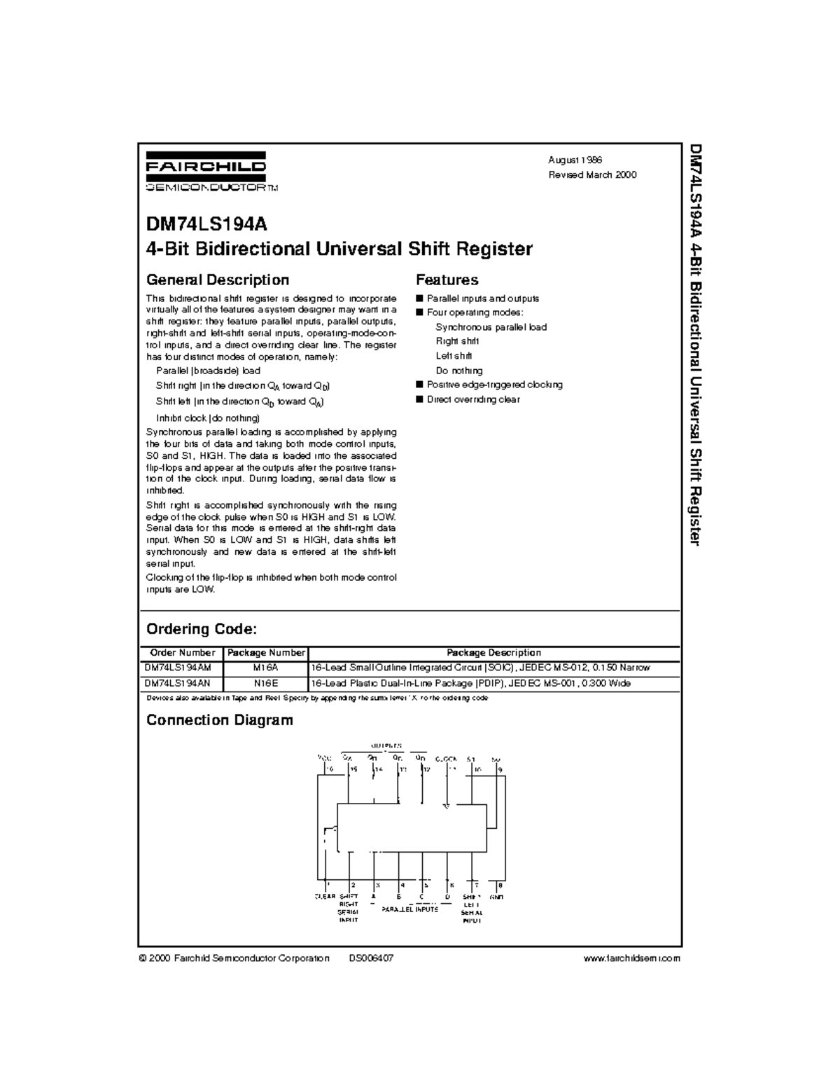 DM74LS194A Bidirectional Universal Shift Register Overview - Studocu