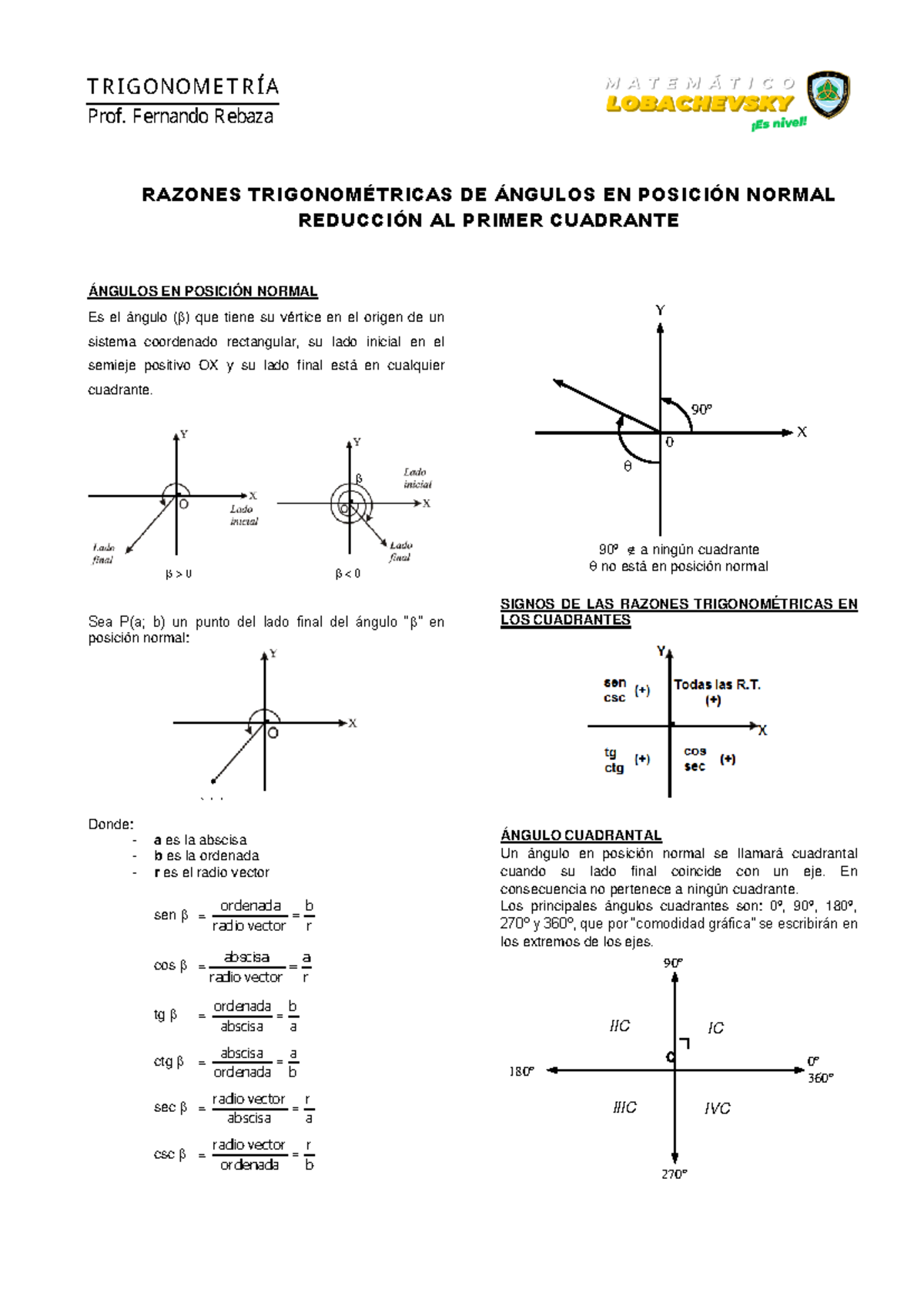 Razones Trigonométricas de Ángulos en Posición Normal - RAZ. TRIG. IIIC ...