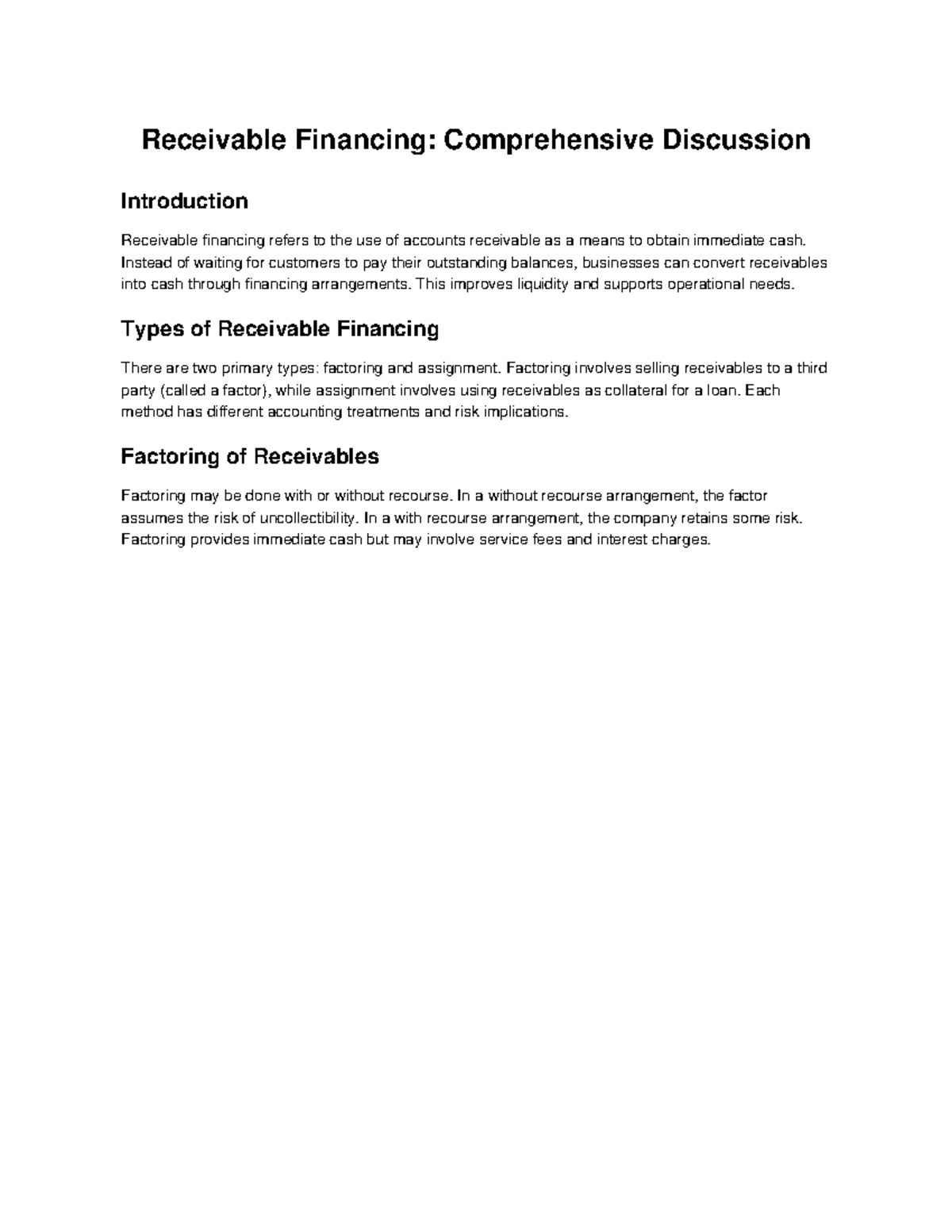 Receivable Financing: Types, Accounting, and Implications - Studocu