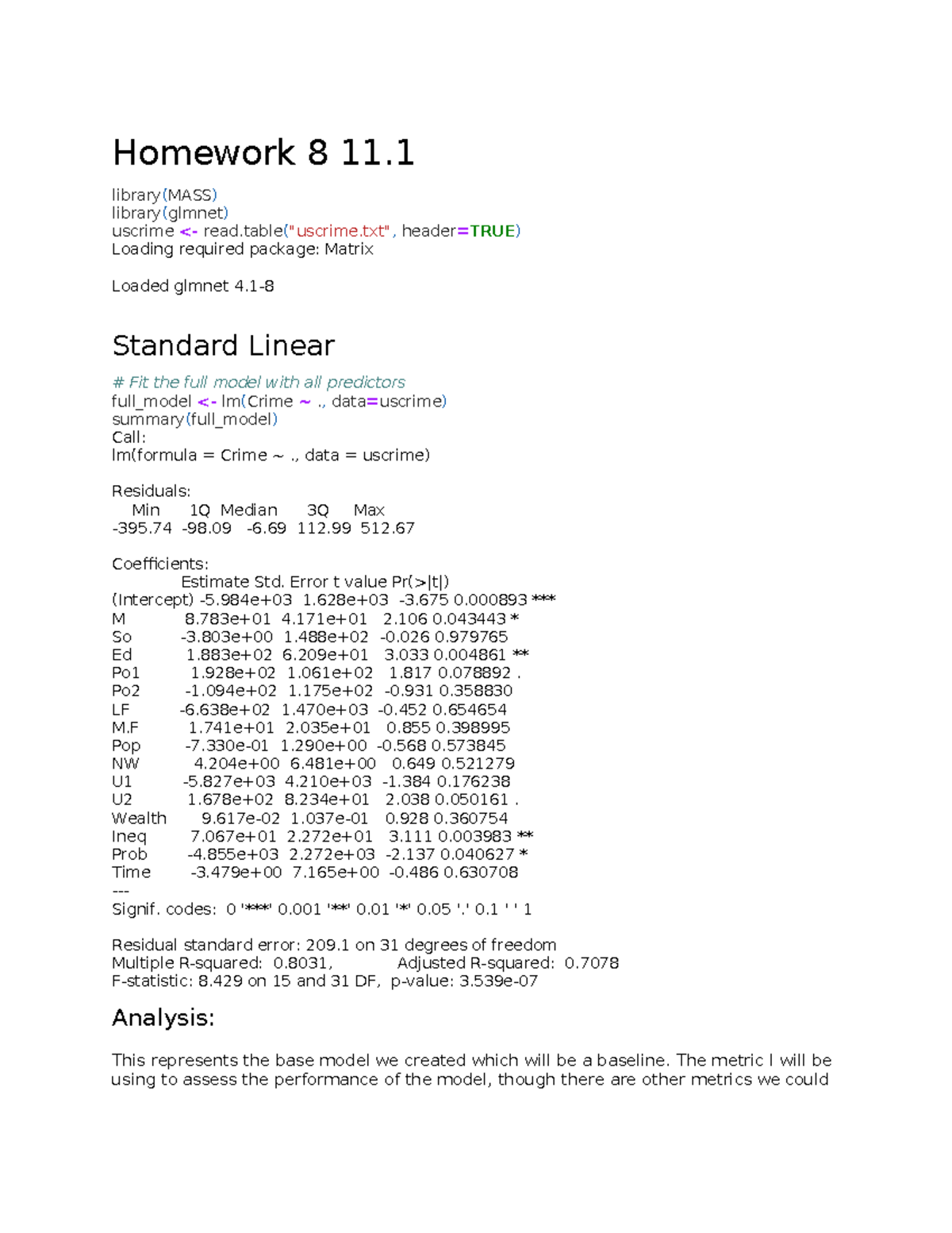 ISYE6501 Assignment 8: Model Fitting and Analysis Techniques - Studocu