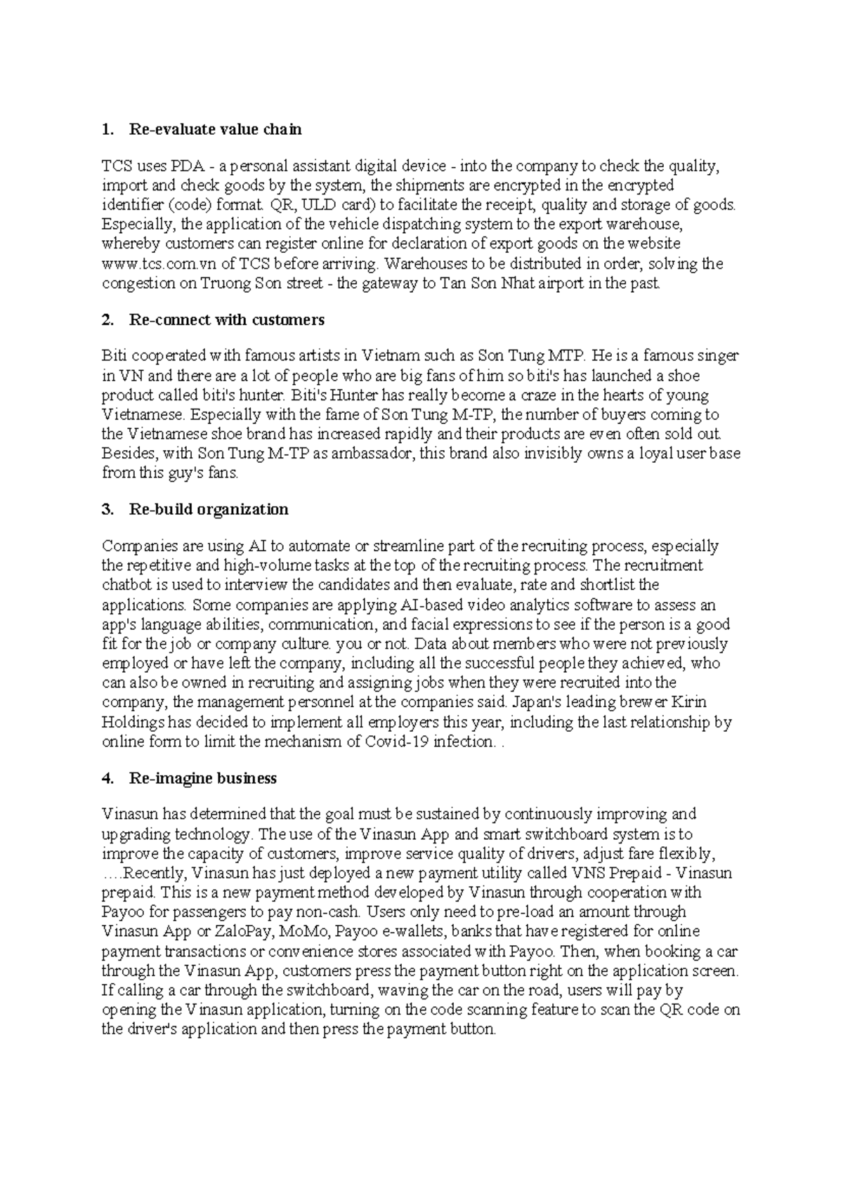 Thanh Mai Đinh - 4 examples - Re-evaluate value chain TCS uses PDA - a ...