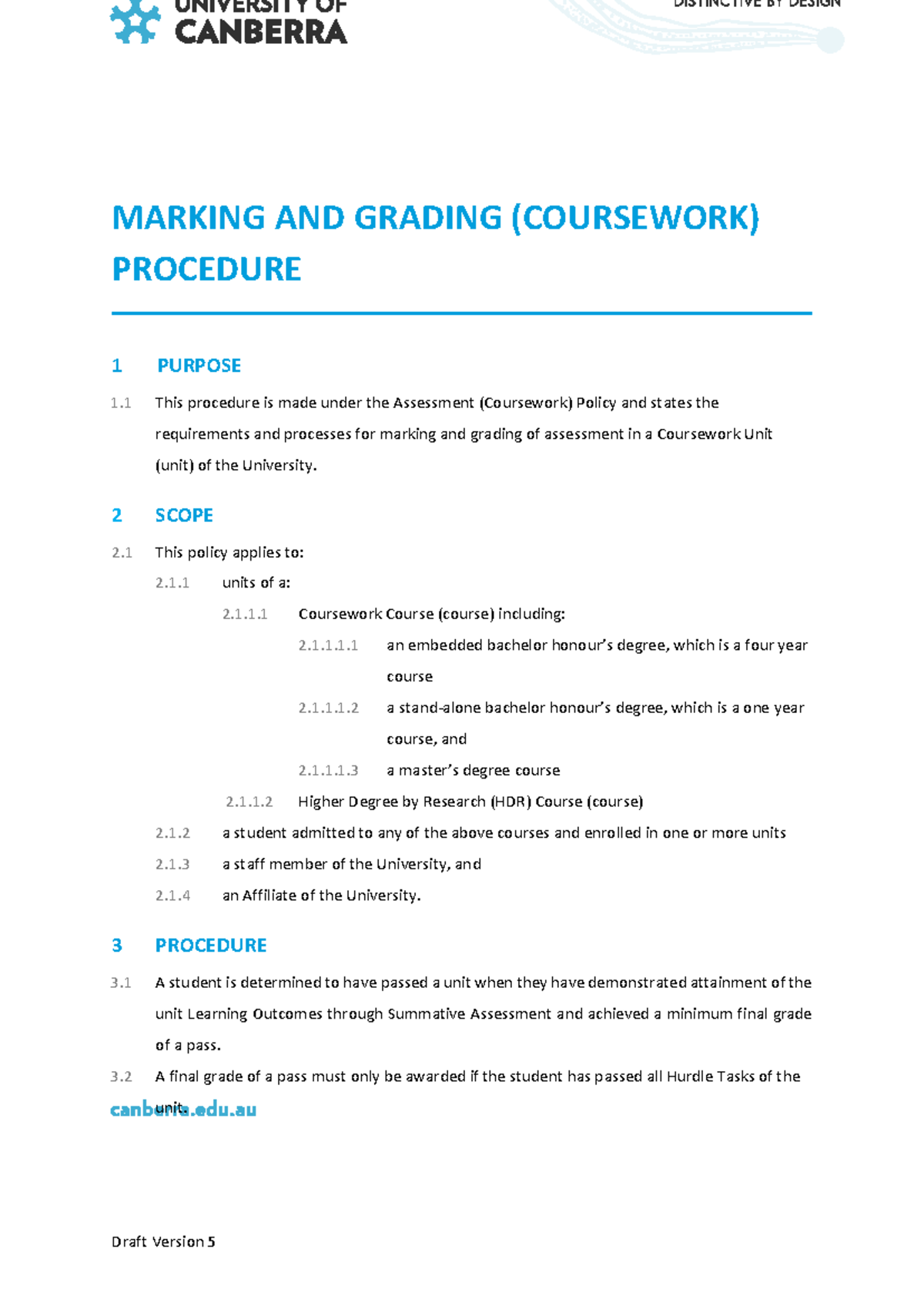 MARKING AND GRADING PROCEDURE FOR COURSEWORK (DRAFT VERSION 5) - Studocu