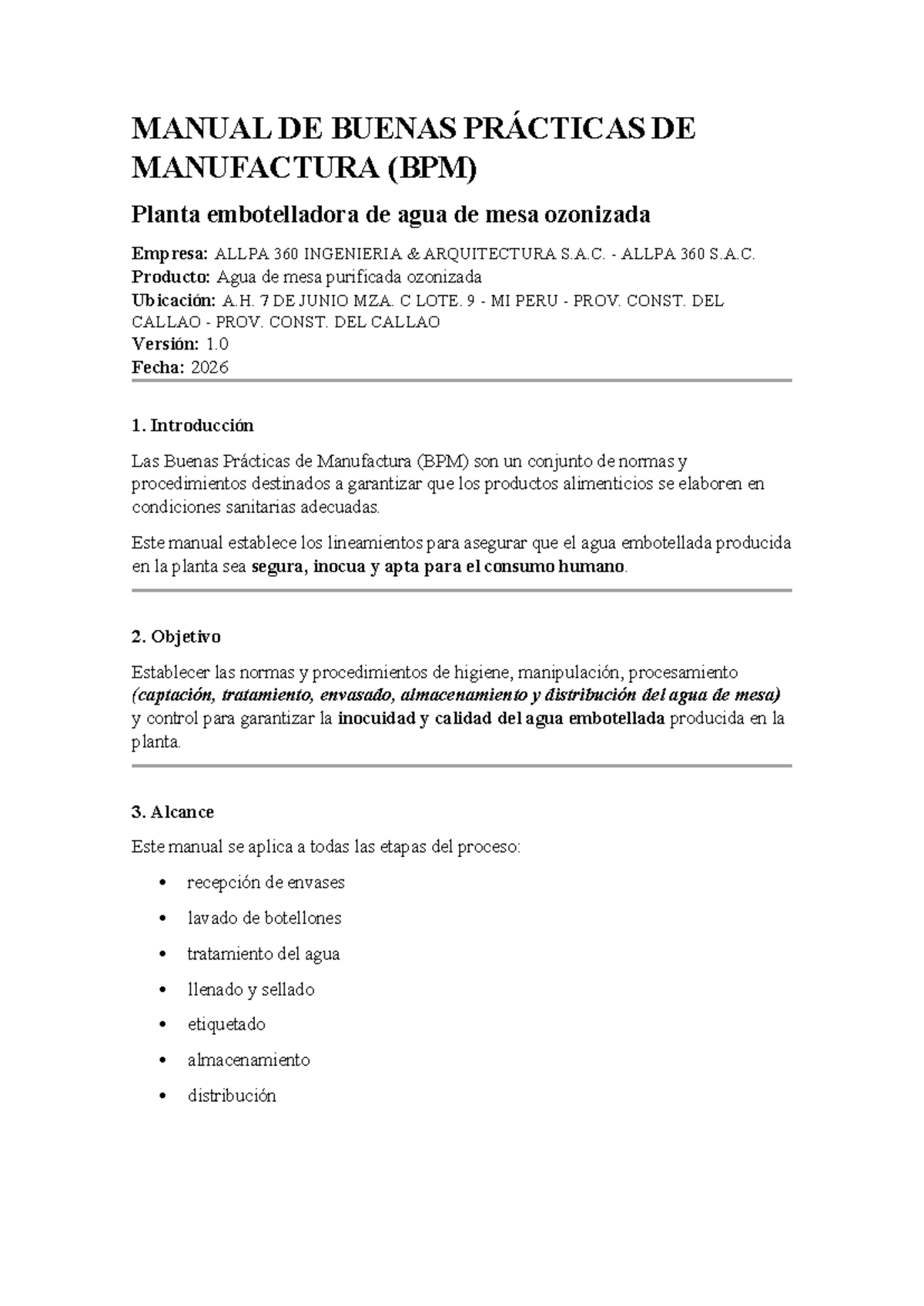 Manual de Buenas Prácticas de Manufactura (BPM) para Agua Ozonizada ...