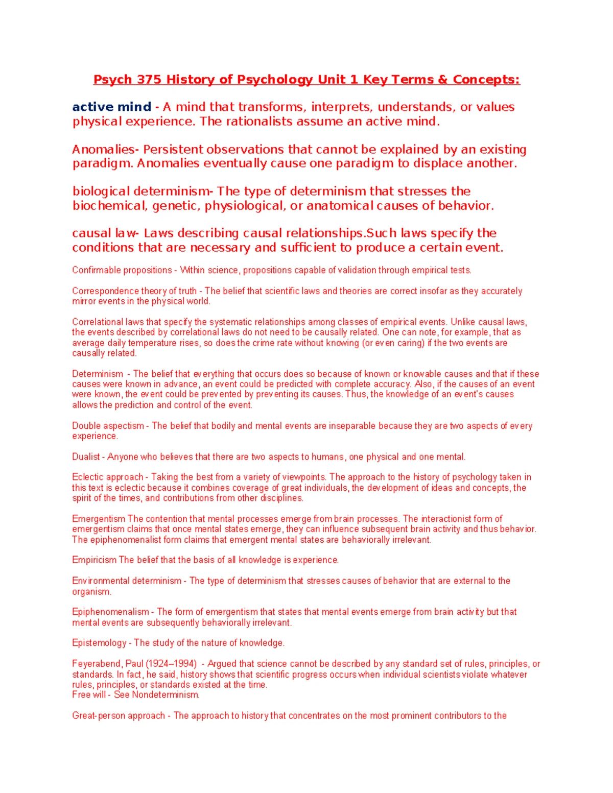 Psych 375 Unit 1 Discussion Questions on History of Psychology - Studocu