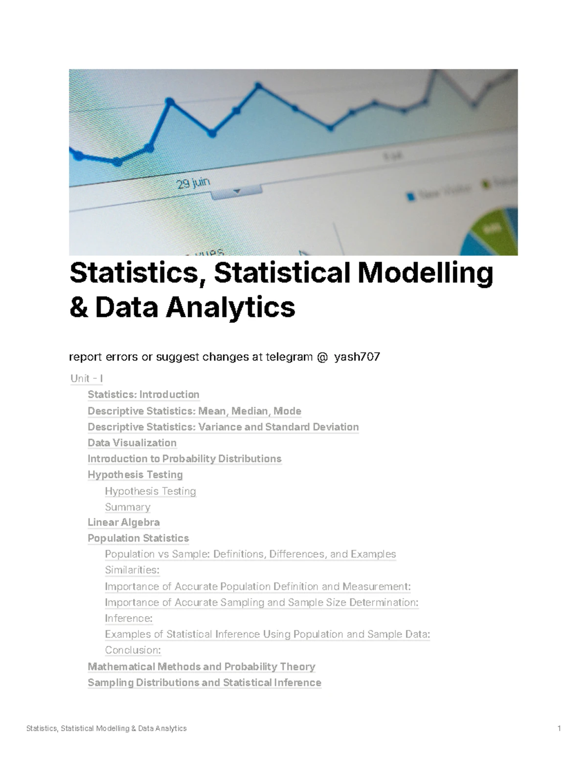 Sixth Semester Statistics: Statistical Modelling & Data Analytics Notes ...