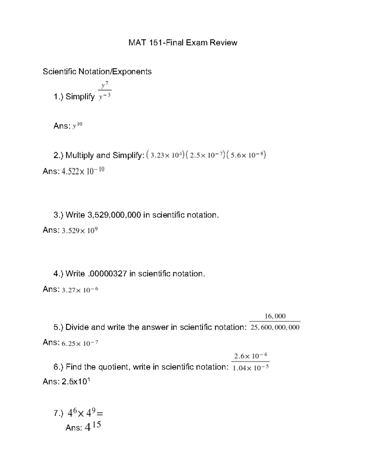 Final Exam Study Guide - MAT Exam Review and Solutions - Studocu