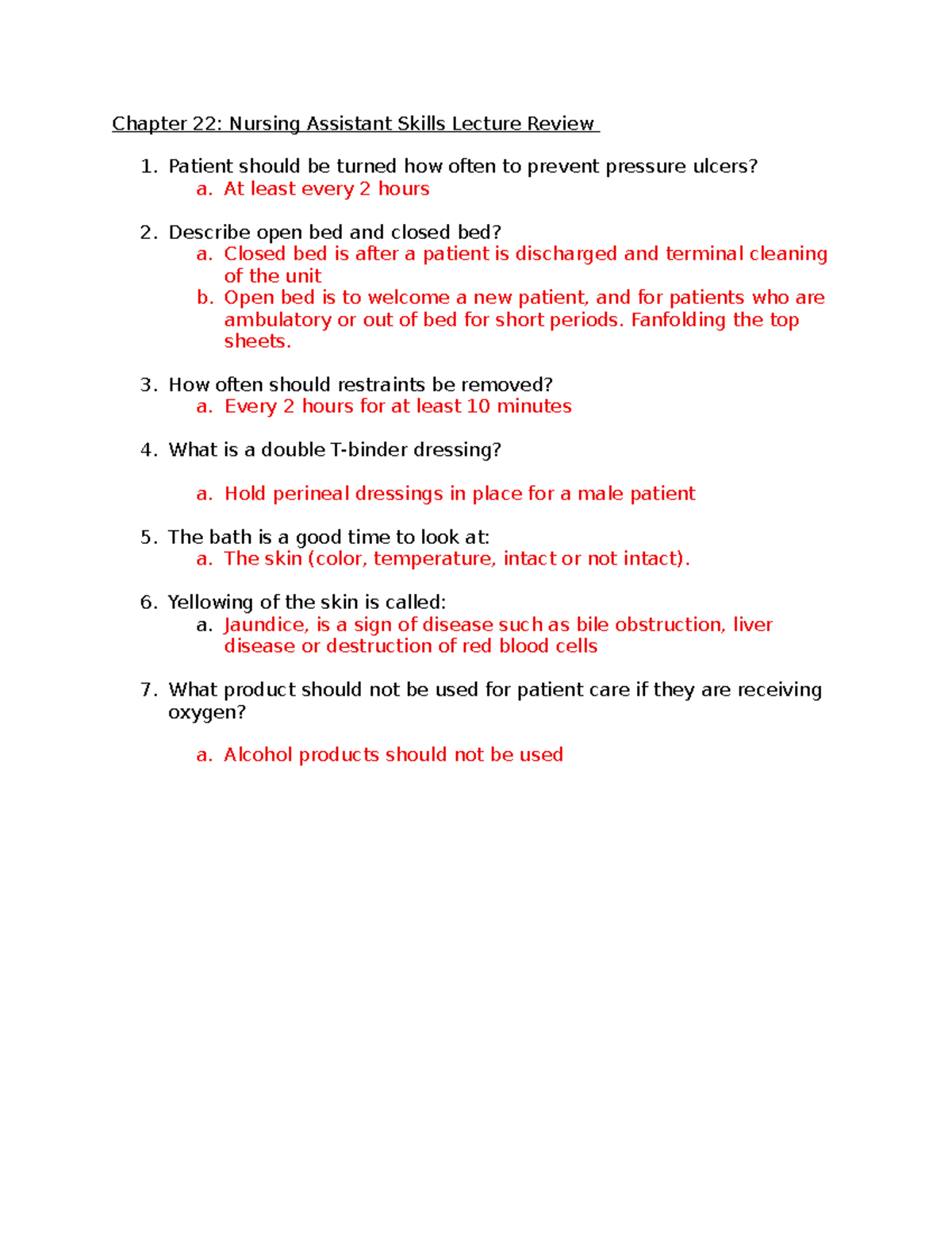 Chapter 22: Nursing Assistant Skills Lecture Review & Guidelines - Studocu