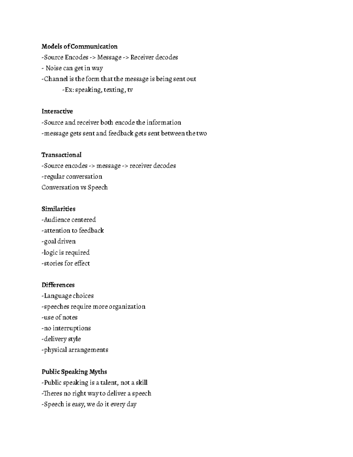 Public Speaking Notes: Understanding Communication Models - Studocu