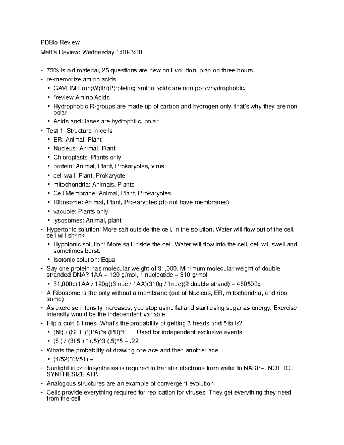 PDBio Final Exam Review Notes: Key Concepts and Tips - Studocu