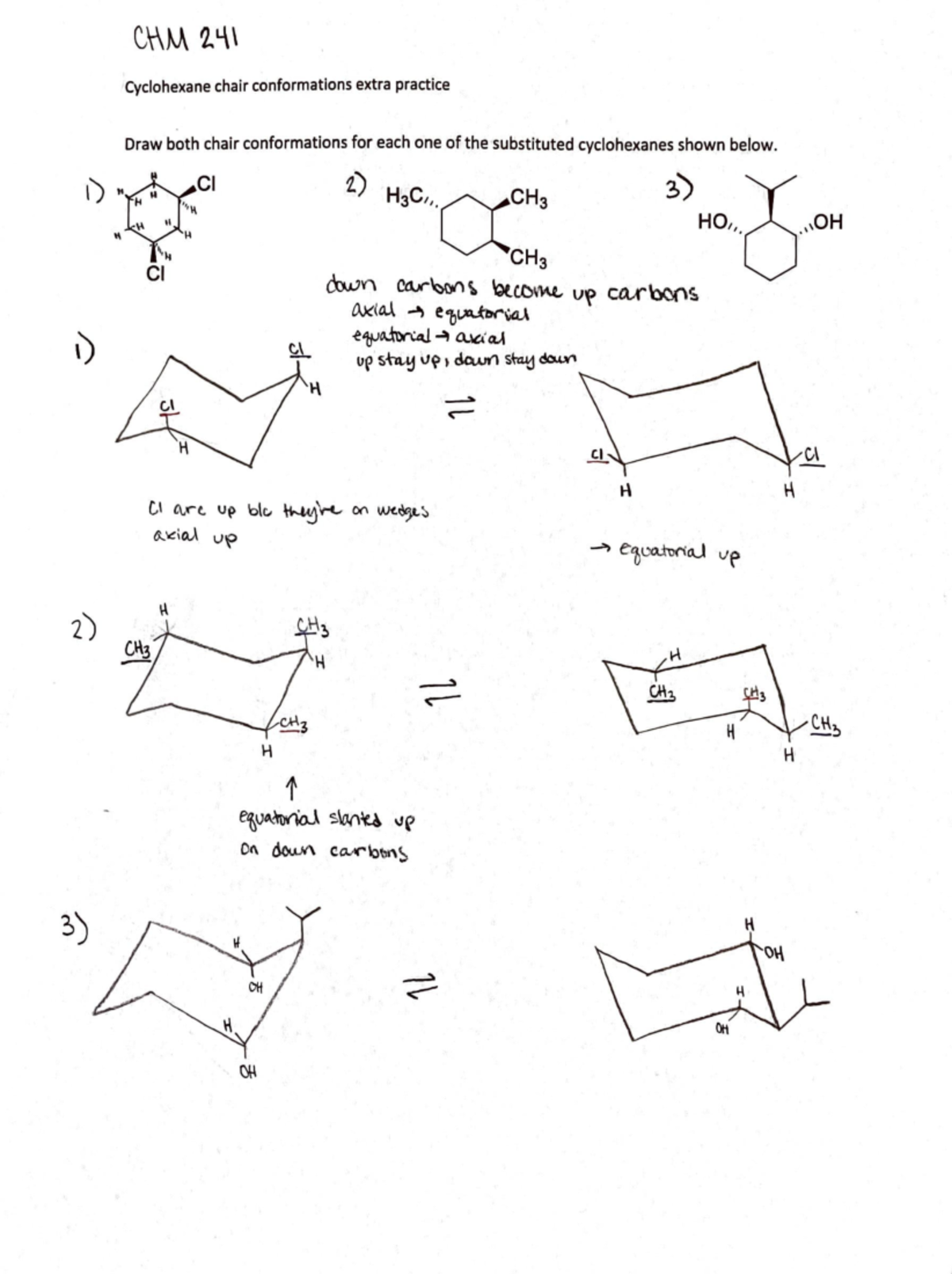CHM 202 Cyclohexane Chair Conformations Extra Practice Notes - Studocu