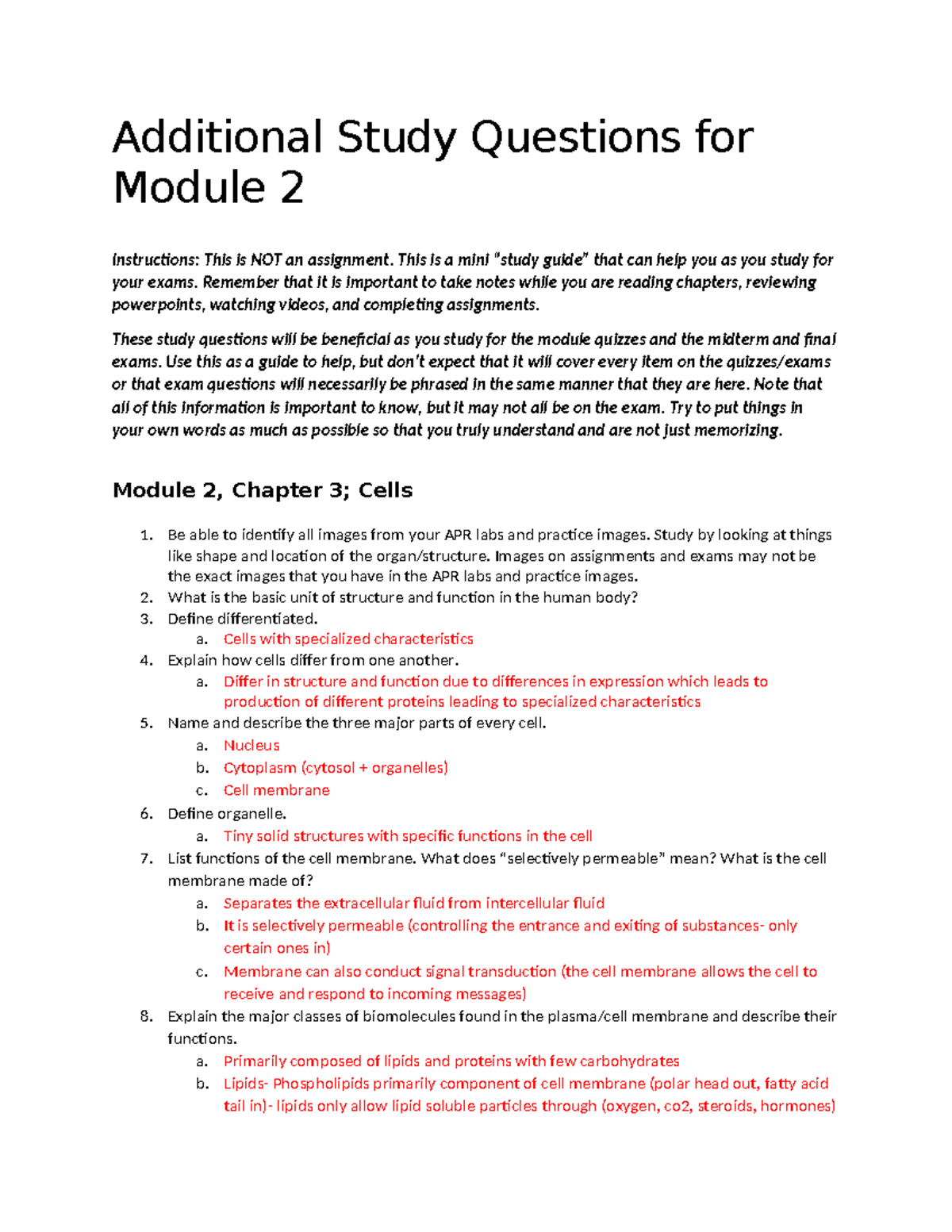 Module 2 Study Guide: Cell Structure, Metabolism, & Tissues - Studocu