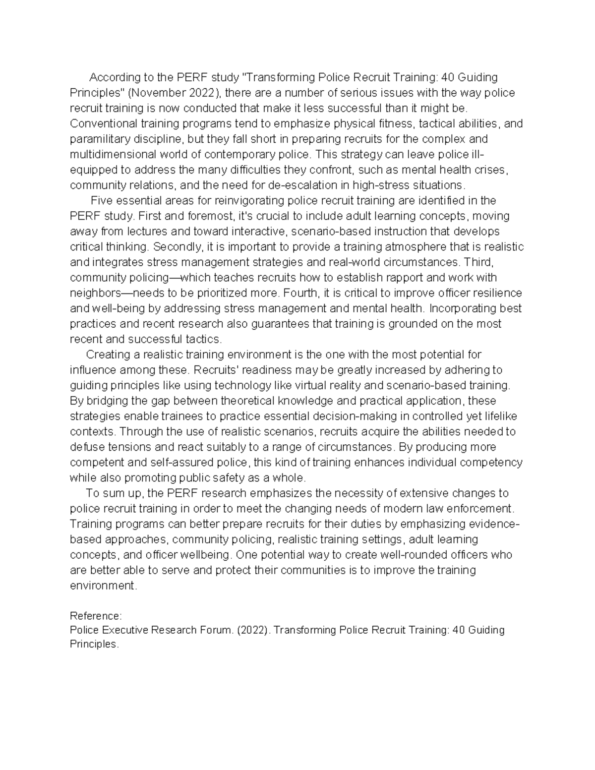 PERF Study Analysis: Transforming Police Recruit Training Strategies ...