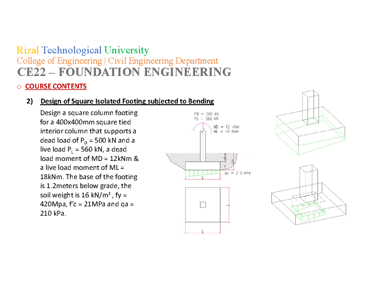 Square Footing With Bending - Rizal Technological University College of ...
