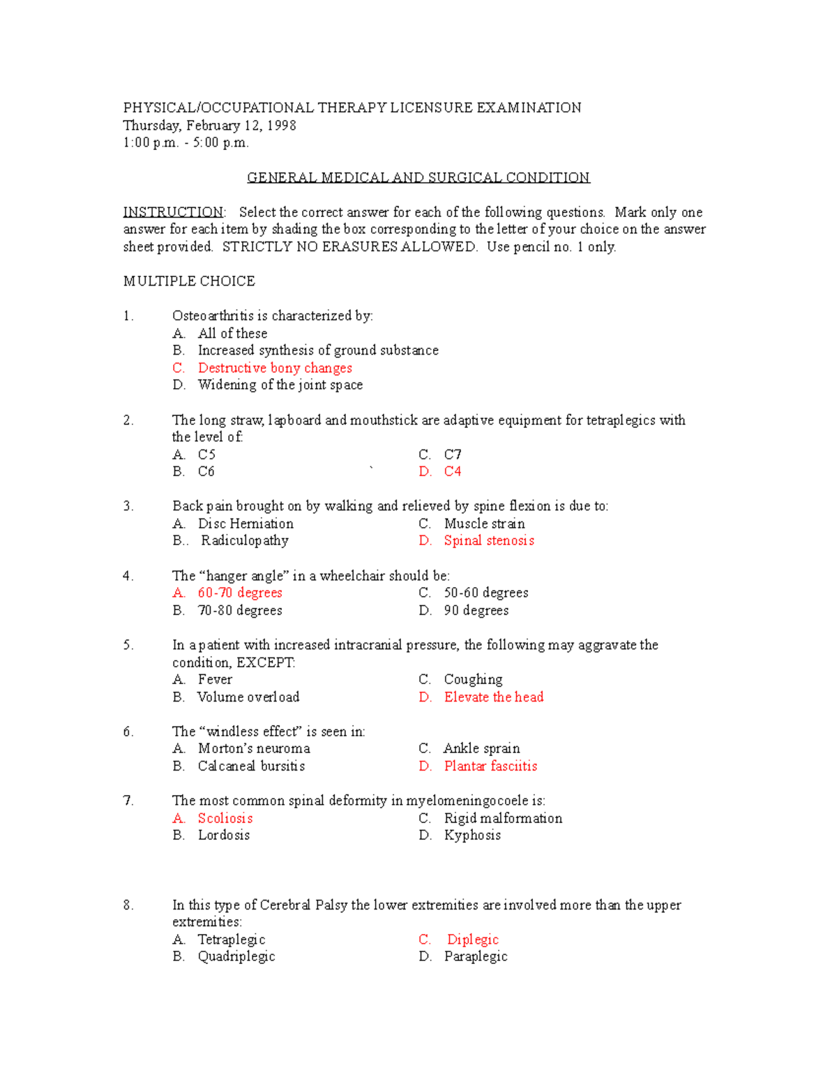 General Med Surg 1998: Licensure Exam Questions and Answers - Studocu