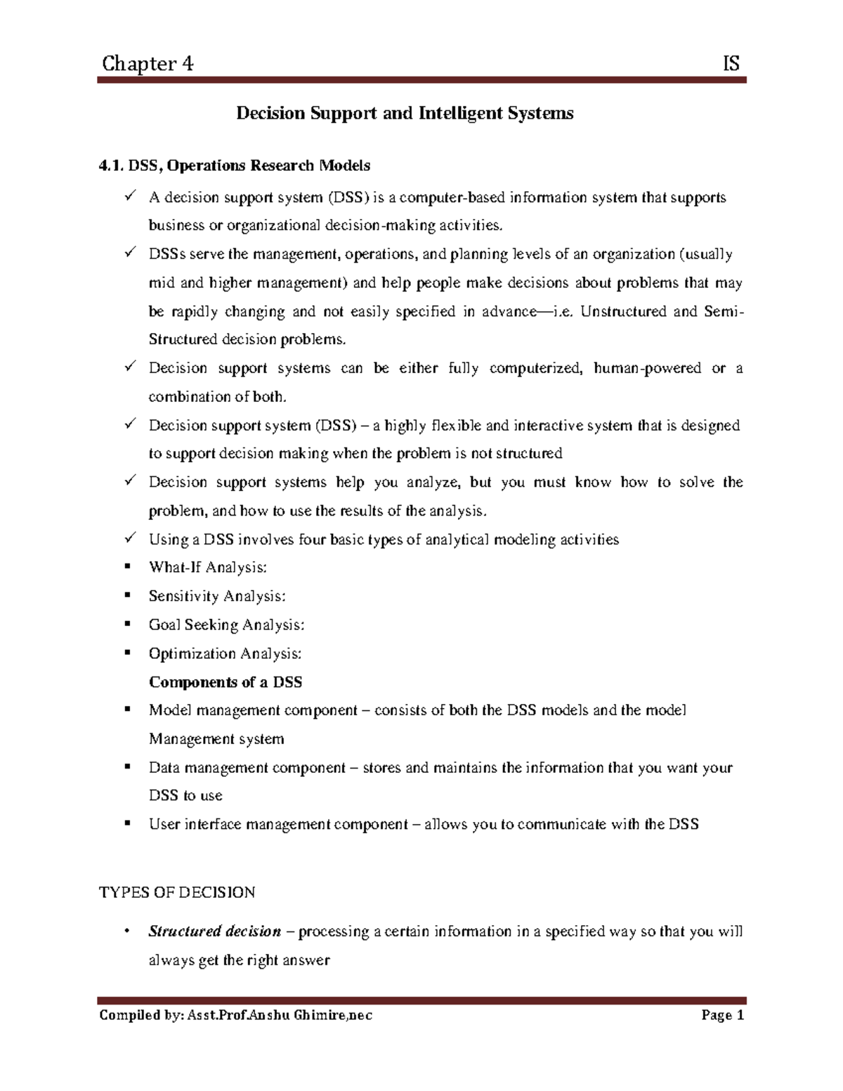 IS Chapter 4: Decision Support Systems and Intelligent Systems Overview ...