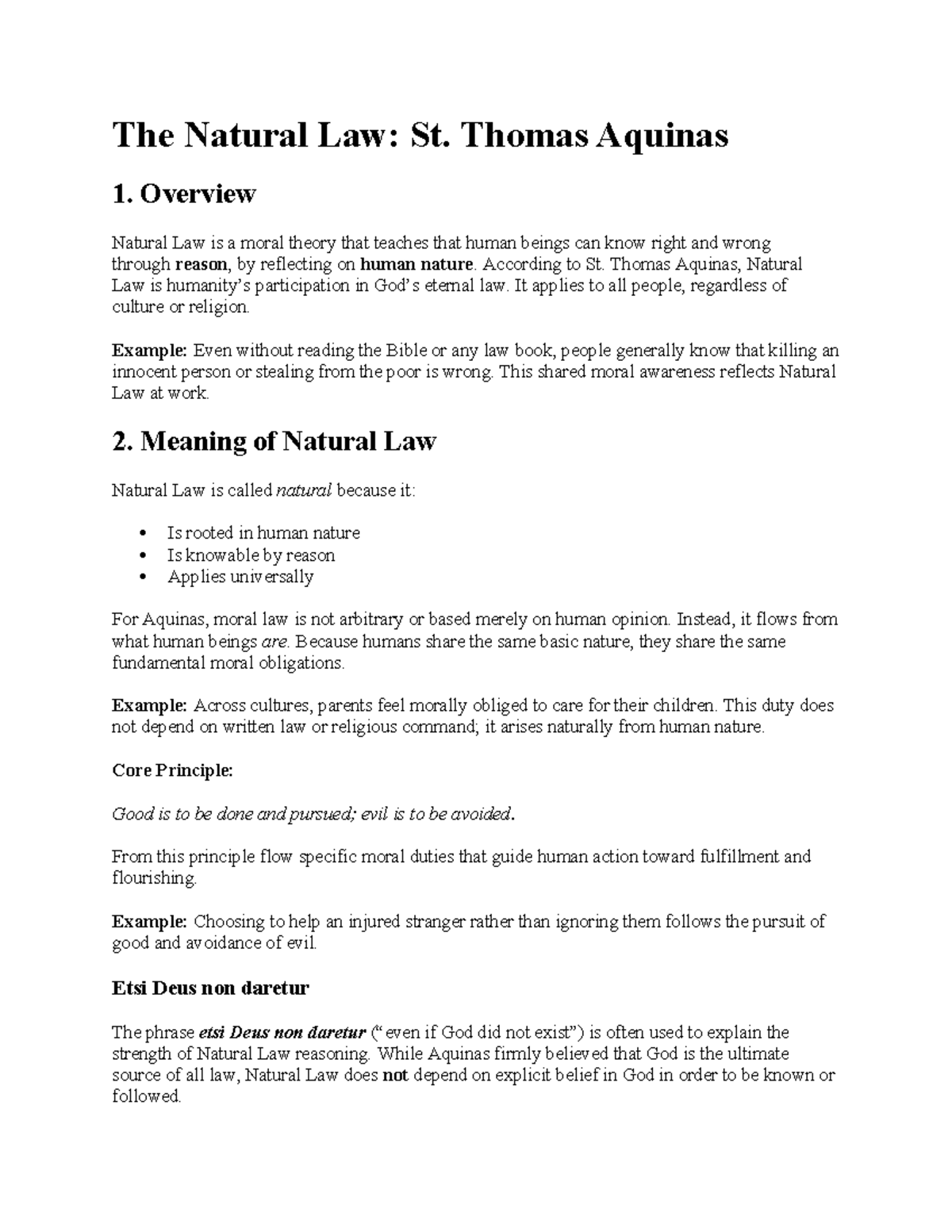 Natural Law: An Overview of St. Thomas Aquinas' Moral Theory - Studocu
