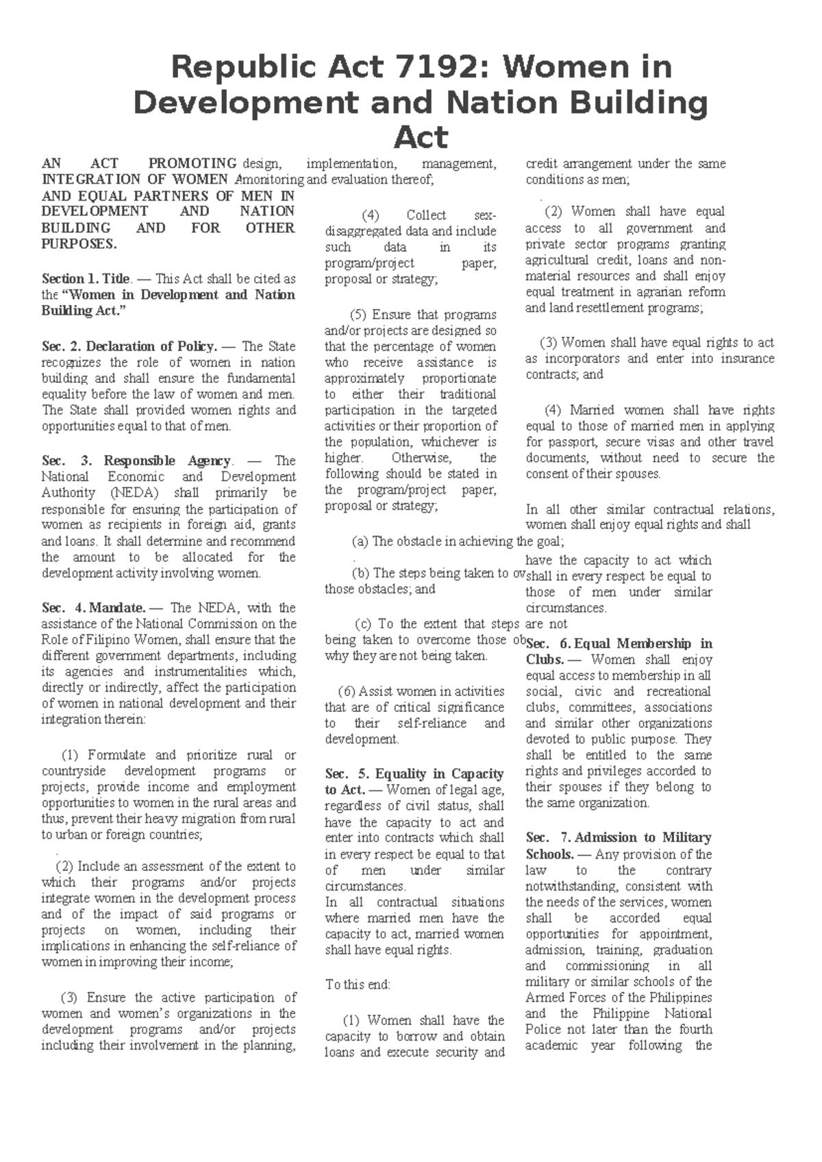 Gensoc - Gender and Society Lecture Notes on RA 7192: Women in ...