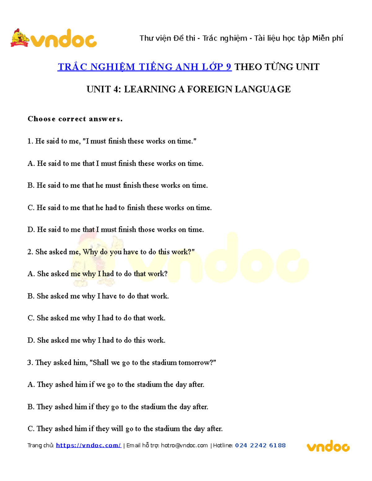 Bai tap trac nghiem tieng anh lop 9 unit 4 learning a foreign language ...