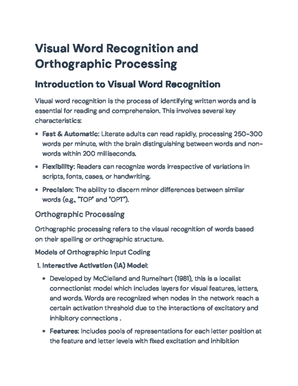 Visual Word Recognition & Orthographic Processing: Key Models ...