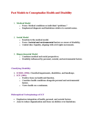 Chapter 1 - notes - Chapter 1: Conceptualizing Functioning, Disability ...