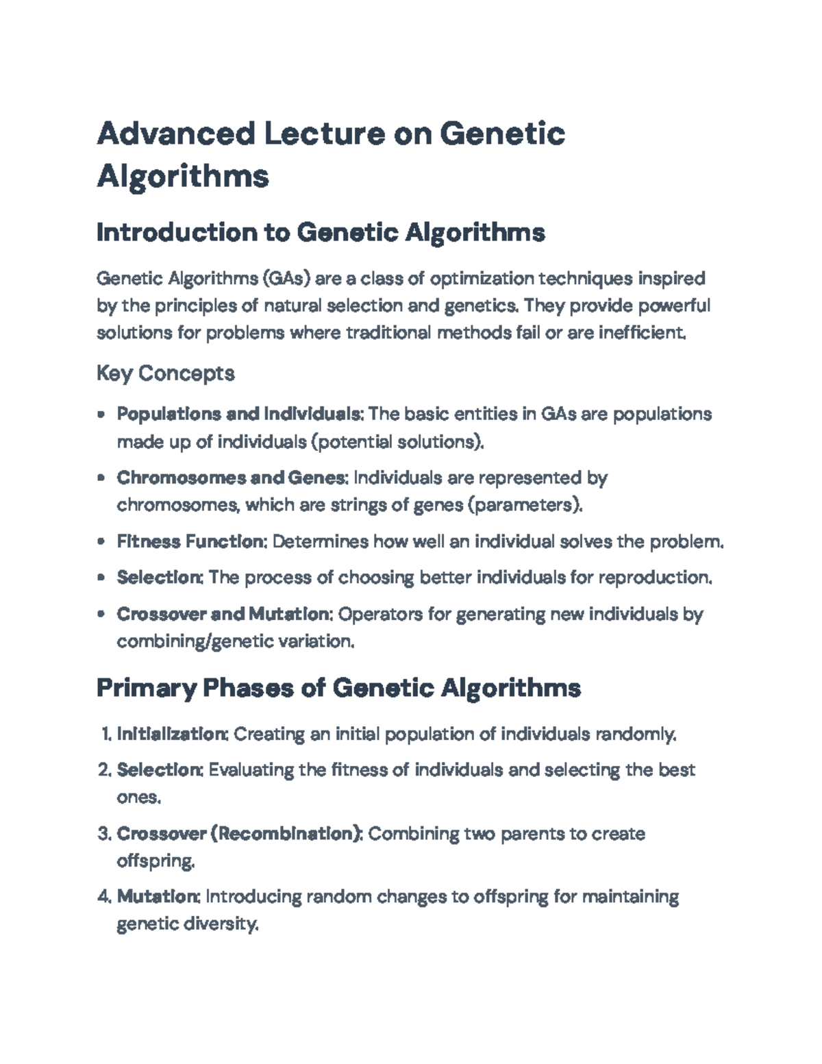 Advanced Lecture on Genetic Algorithms: Principles & Applications ...