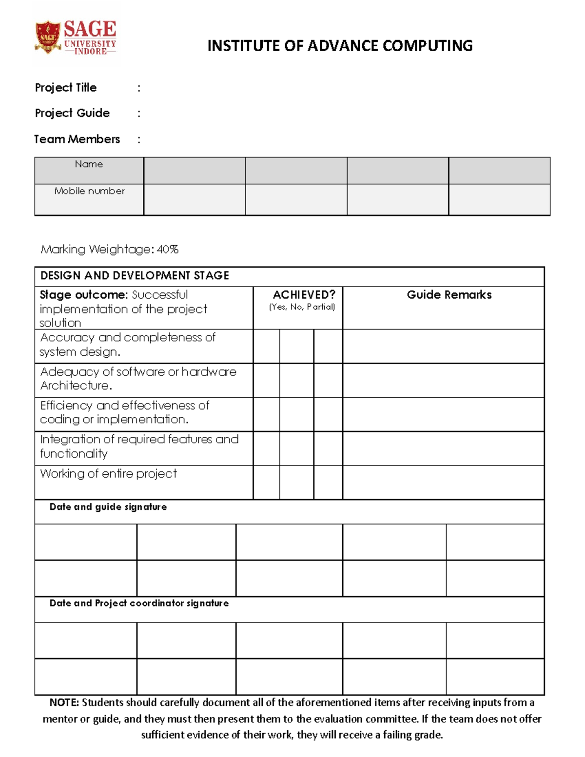 Project progress monitoring sheet final year IAC 2024 VIIIsem ...