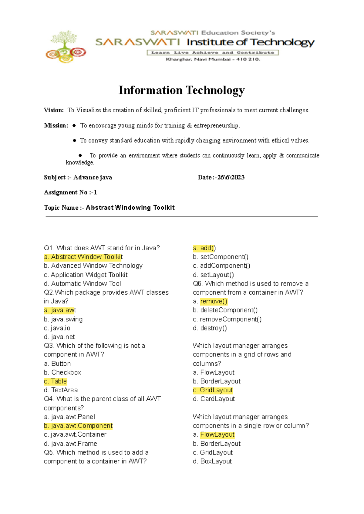 AJP- Assignment-1,2 - assignmnet - Information Technology Vision: To ...