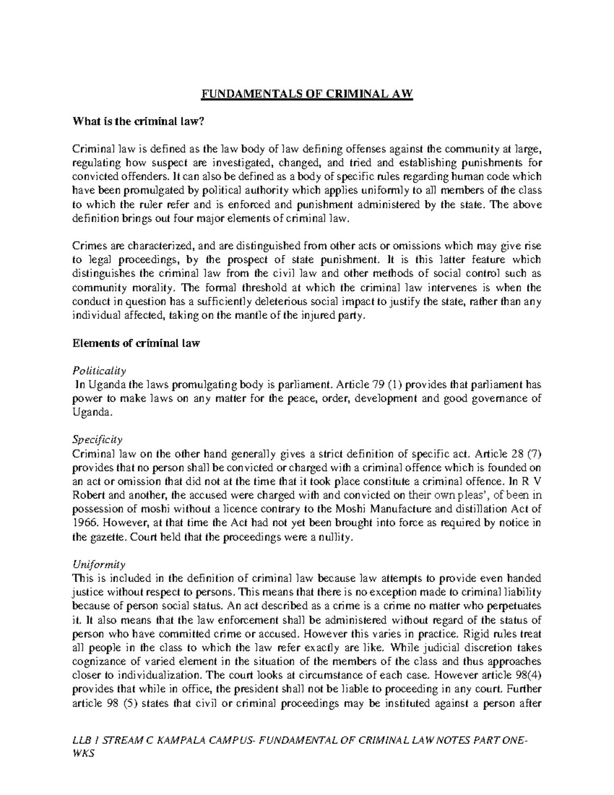 LLB 1 C - Fundamentals of Criminal Law Notes: Part 1 Overview - Studocu