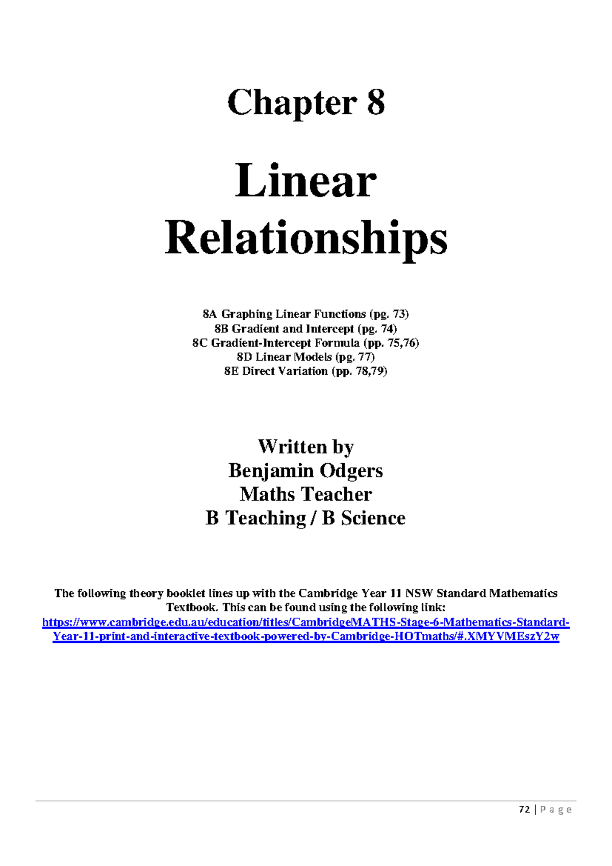Linear Relationships Notes - Math B Teaching / Chapter 8 Overview - Studocu