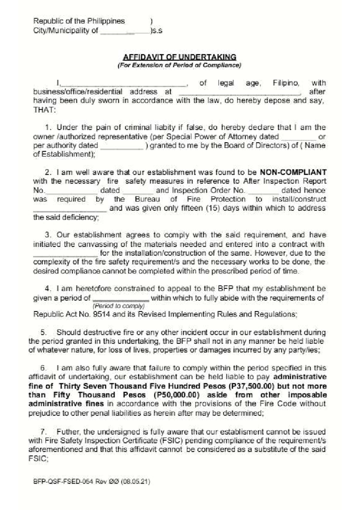 Affidavit of Undertaking for Fire Safety Compliance (Rev 00) - Studocu