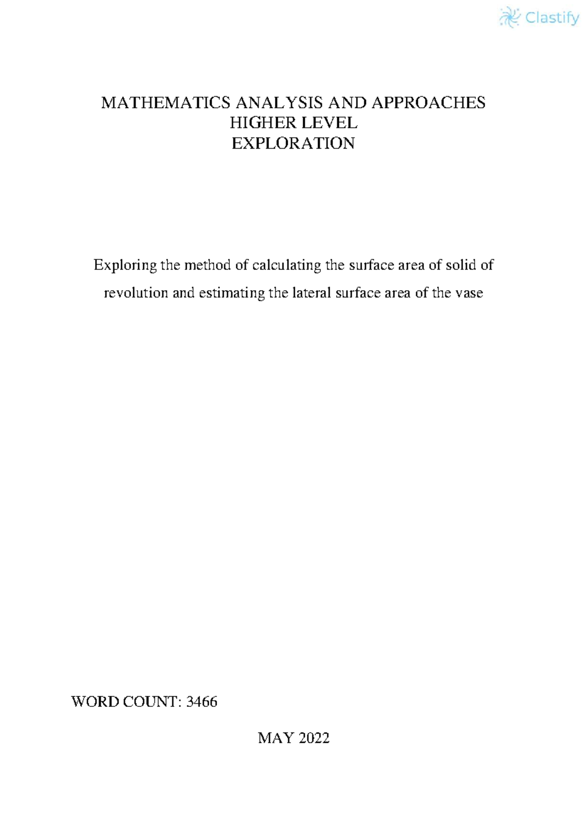 Math AA - Final Exploration on Calculating Surface Area of Solid of ...