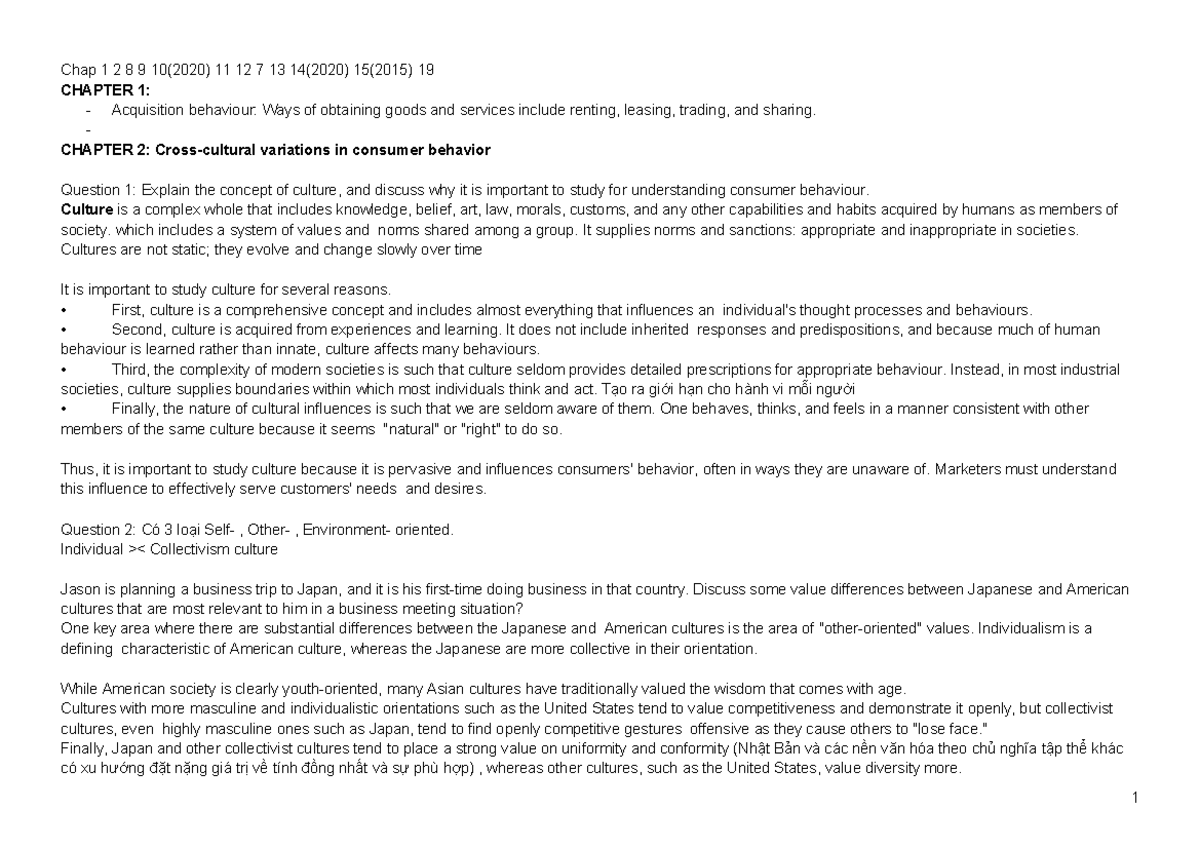 Final Exam - Consumer Behavior Notes on Chapters 1, 2, 8-12 - Studocu