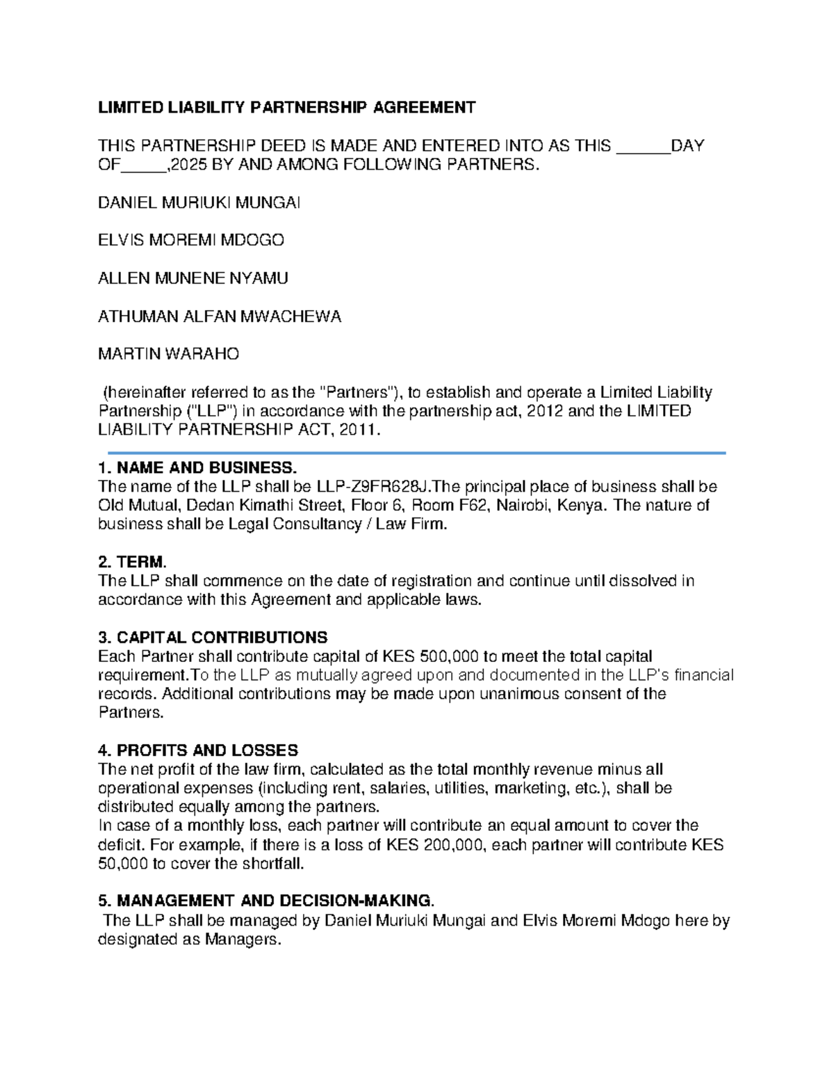 LLP Agreement - Legal Partnership Formation Document - Studocu