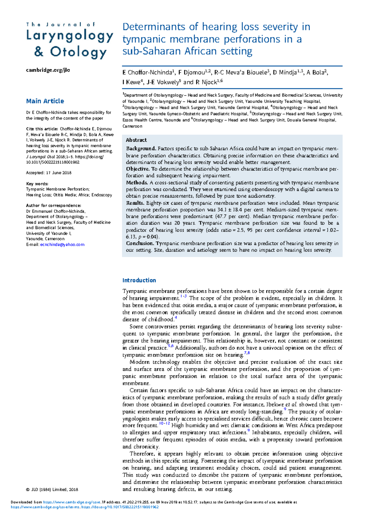 A10 - Determinants of Hearing Loss in Tympanic Membrane Perforations ...